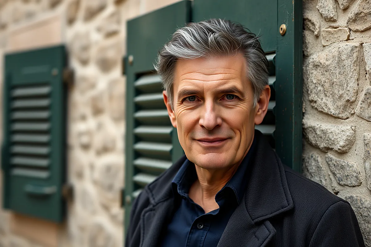 Un homme d’une soixantaine d’années aux cheveux gris, en veste sombre, sourit légèrement devant un mur de pierre et des volets verts
